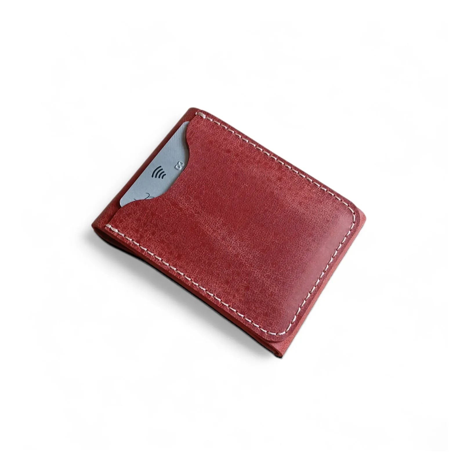Red Crazy Horse leather card holder with magnetic closure