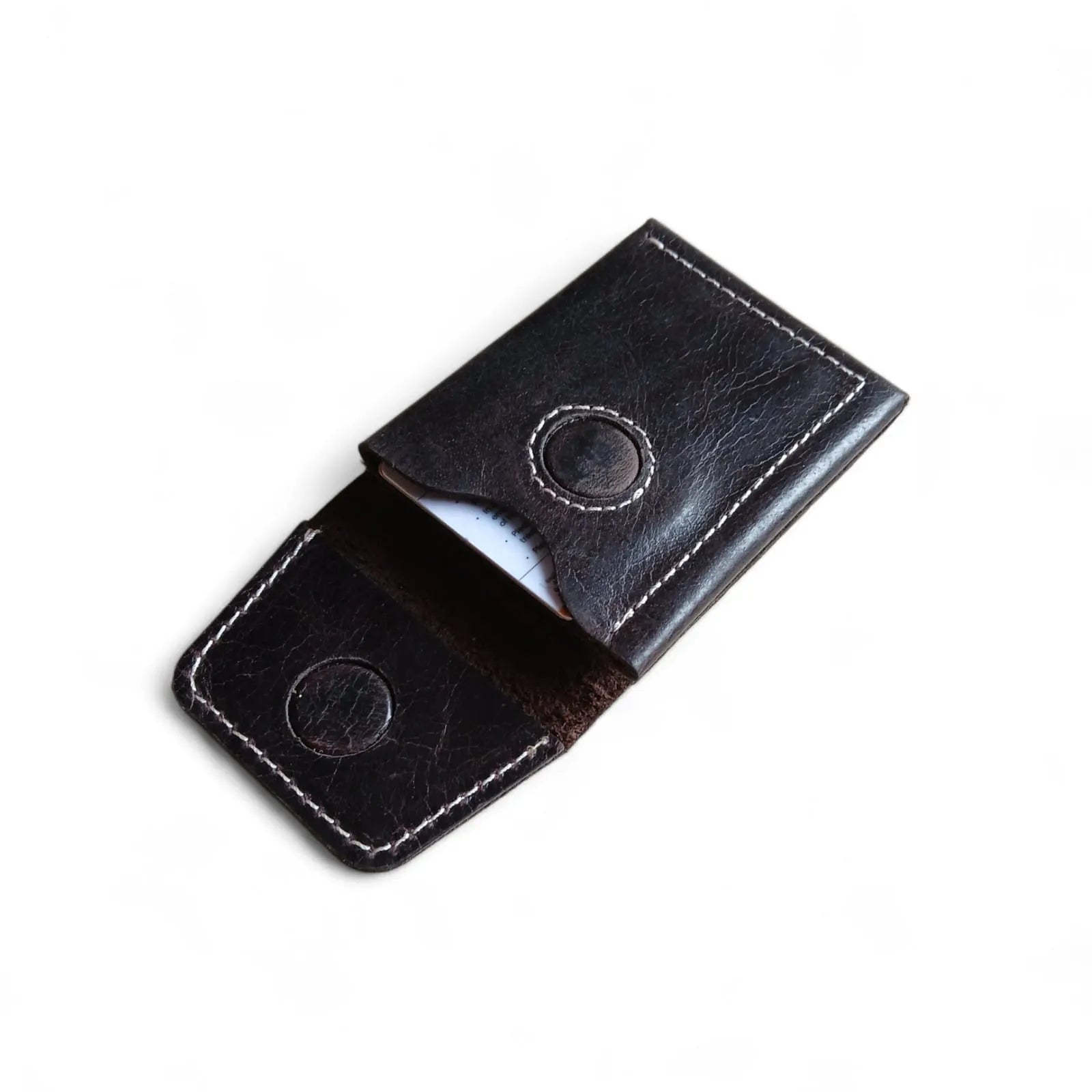 Black Crazy Horse leather card holder with magnetic closure