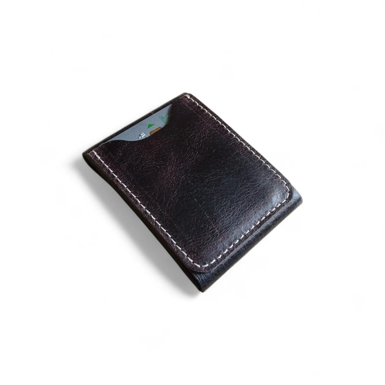 Black Crazy Horse leather card holder with magnetic closure