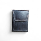 Black Crazy Horse leather card holder with magnetic closure