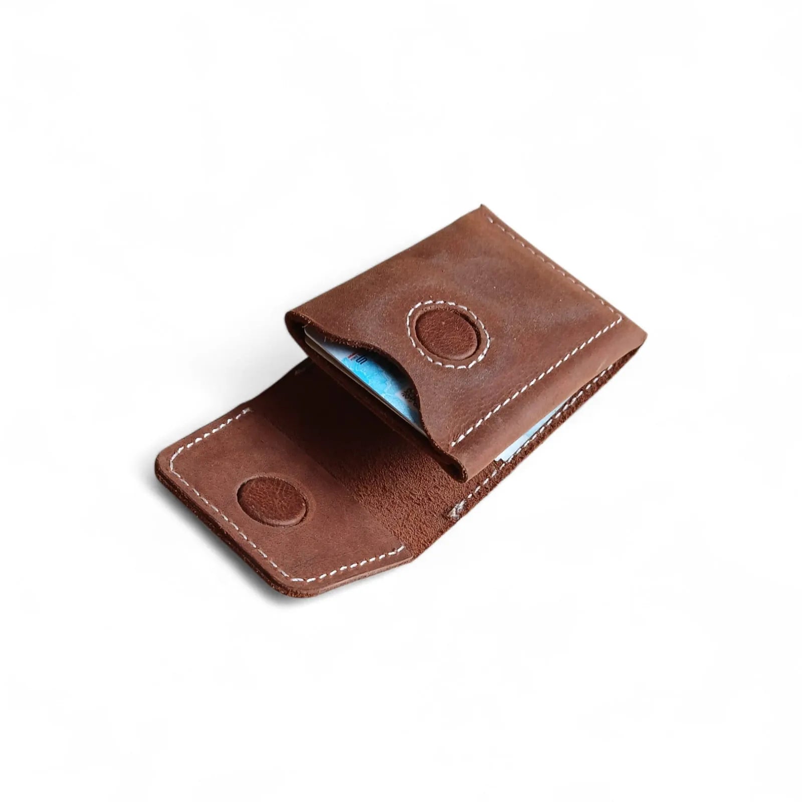 Brown Crazy Horse leather card holder with magnetic closure