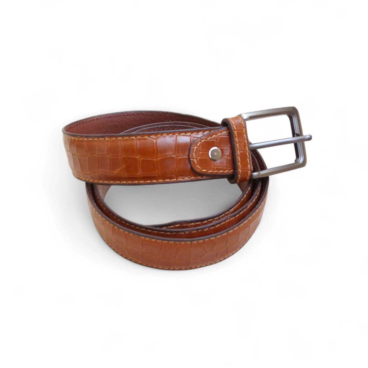 Crocodile belt for men tan embossed leather