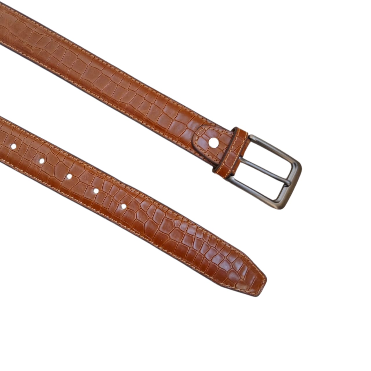 Embossed crocodile leather belt formal casual