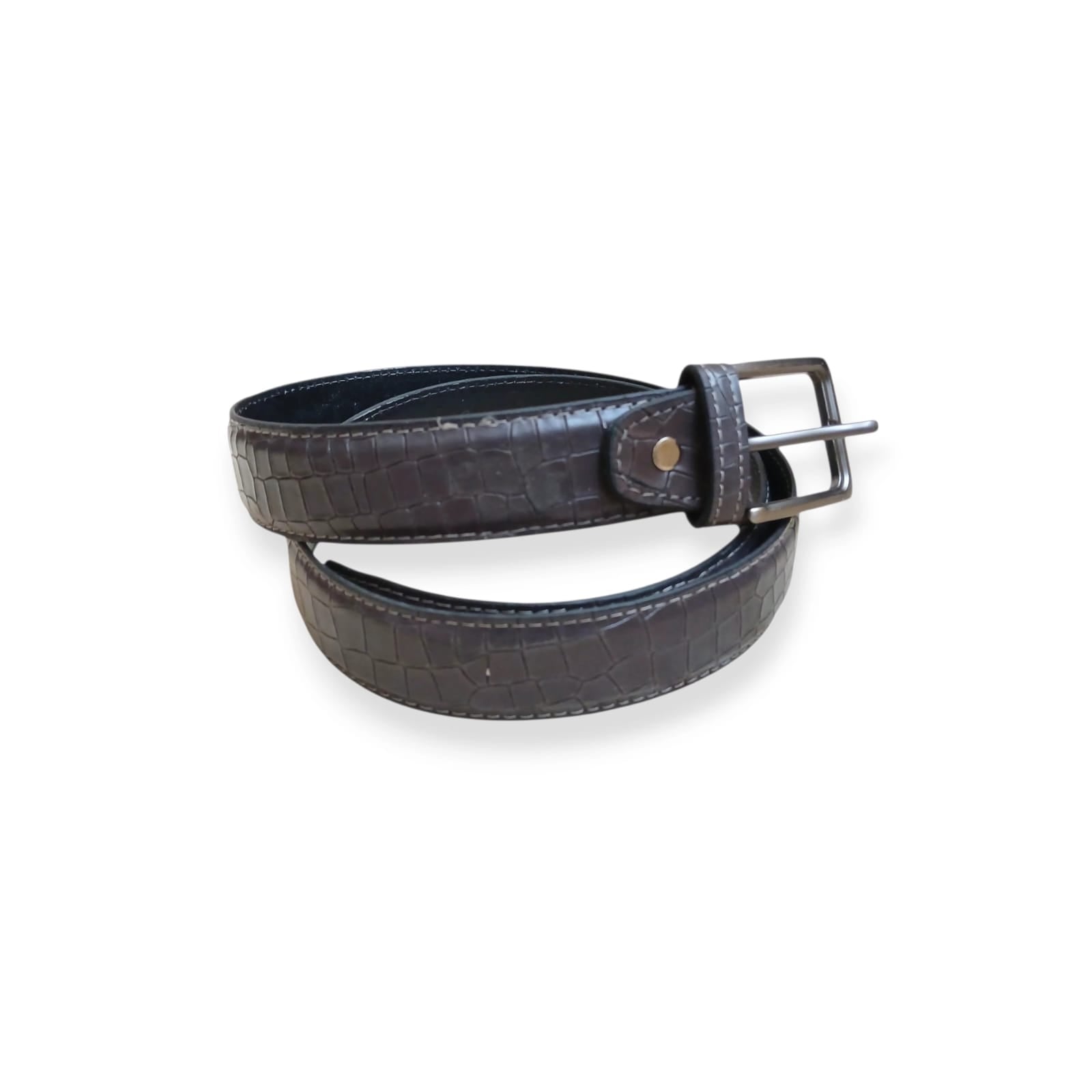 Crocodile belt for men Grey embossed leather