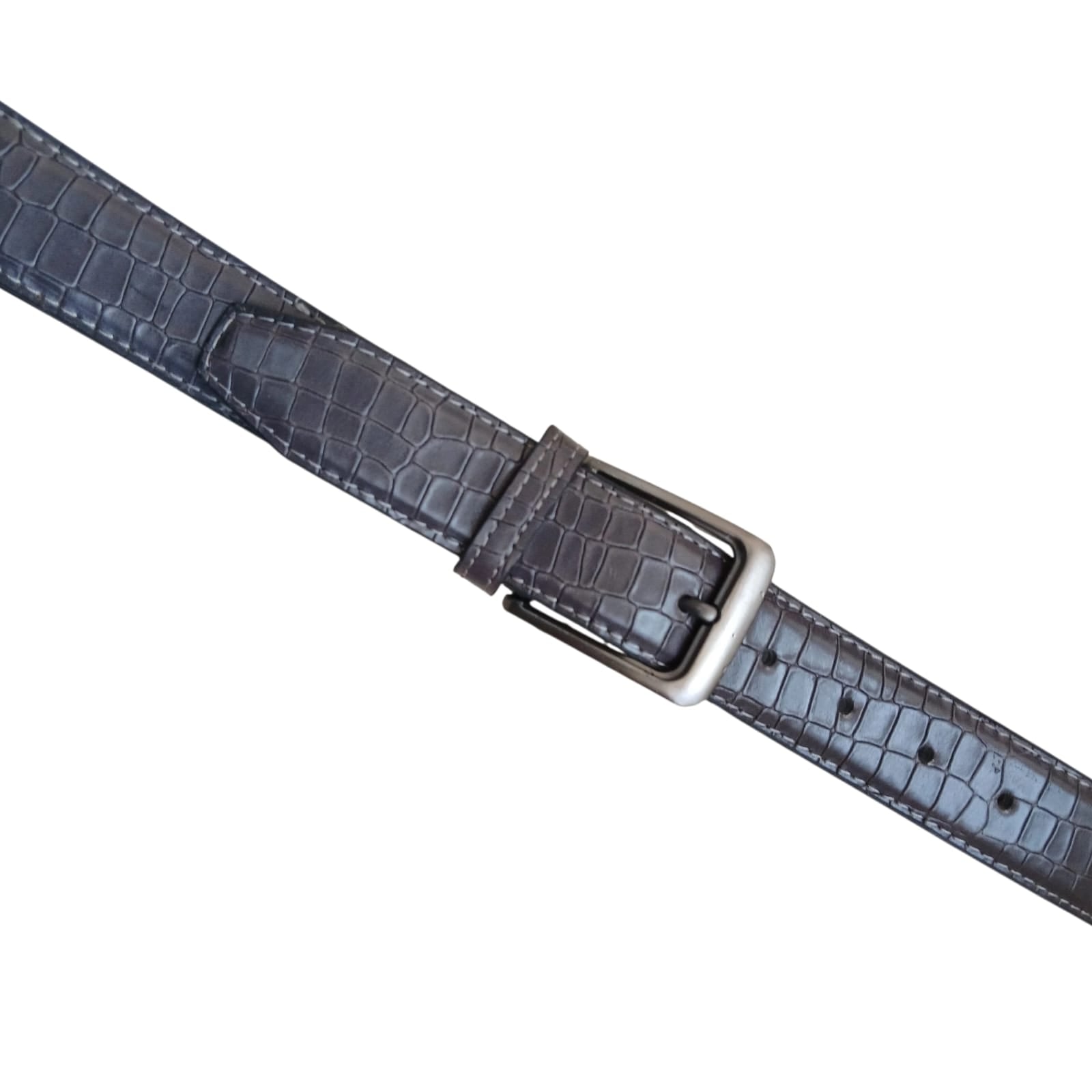 Grey crocodile pattern leather belt 35mm
