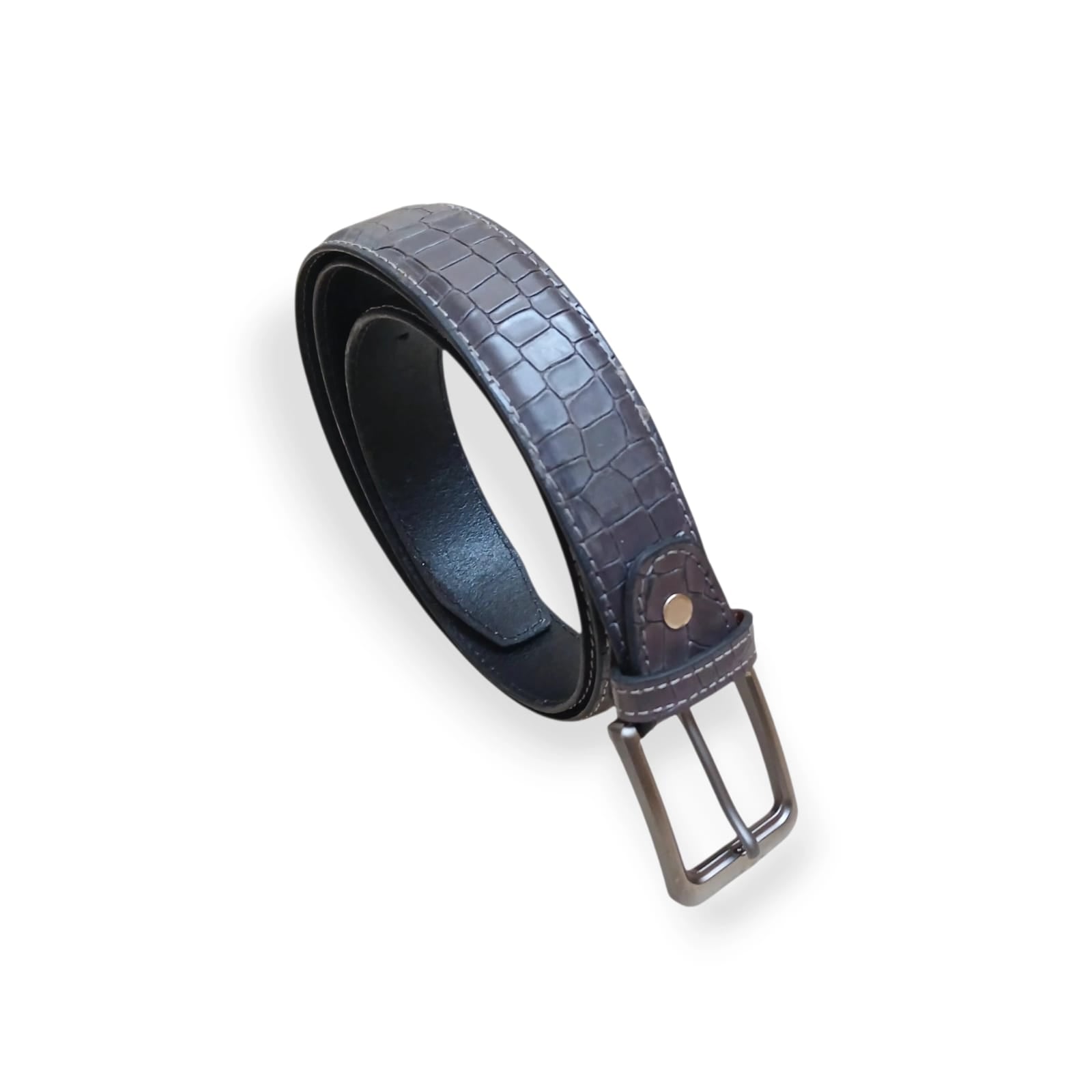 Embossed crocodile Grey leather belt formal casual