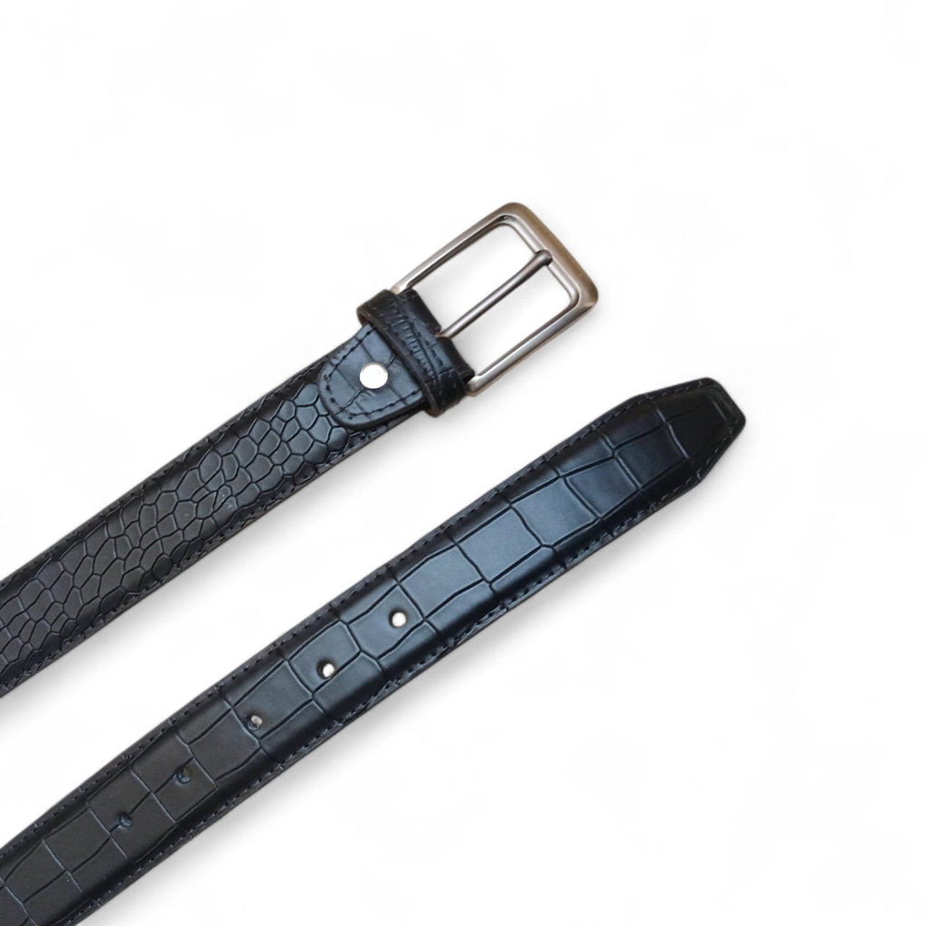 Crocodile belt for men black  embossed leather
