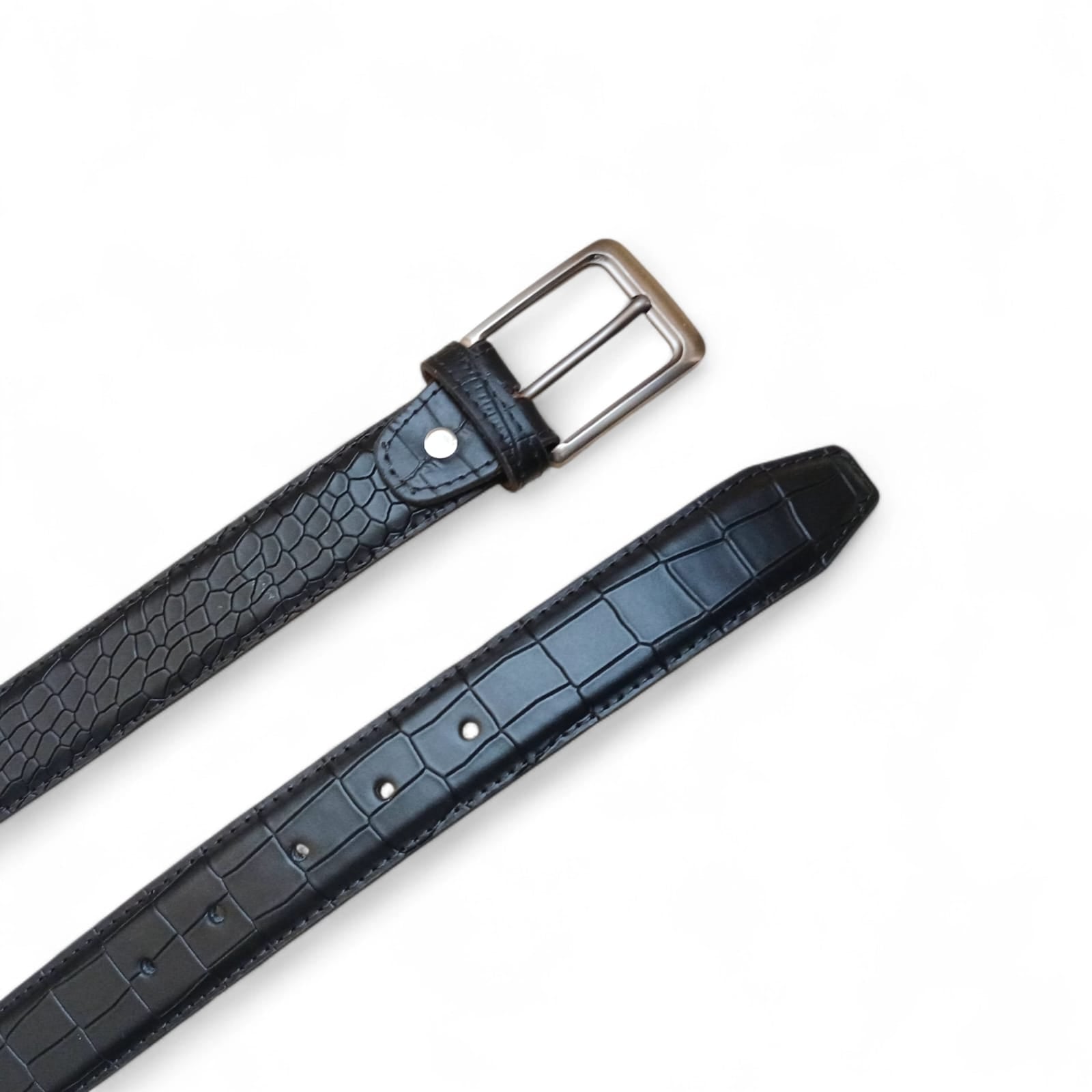 Crocodile belt for men black  embossed leather