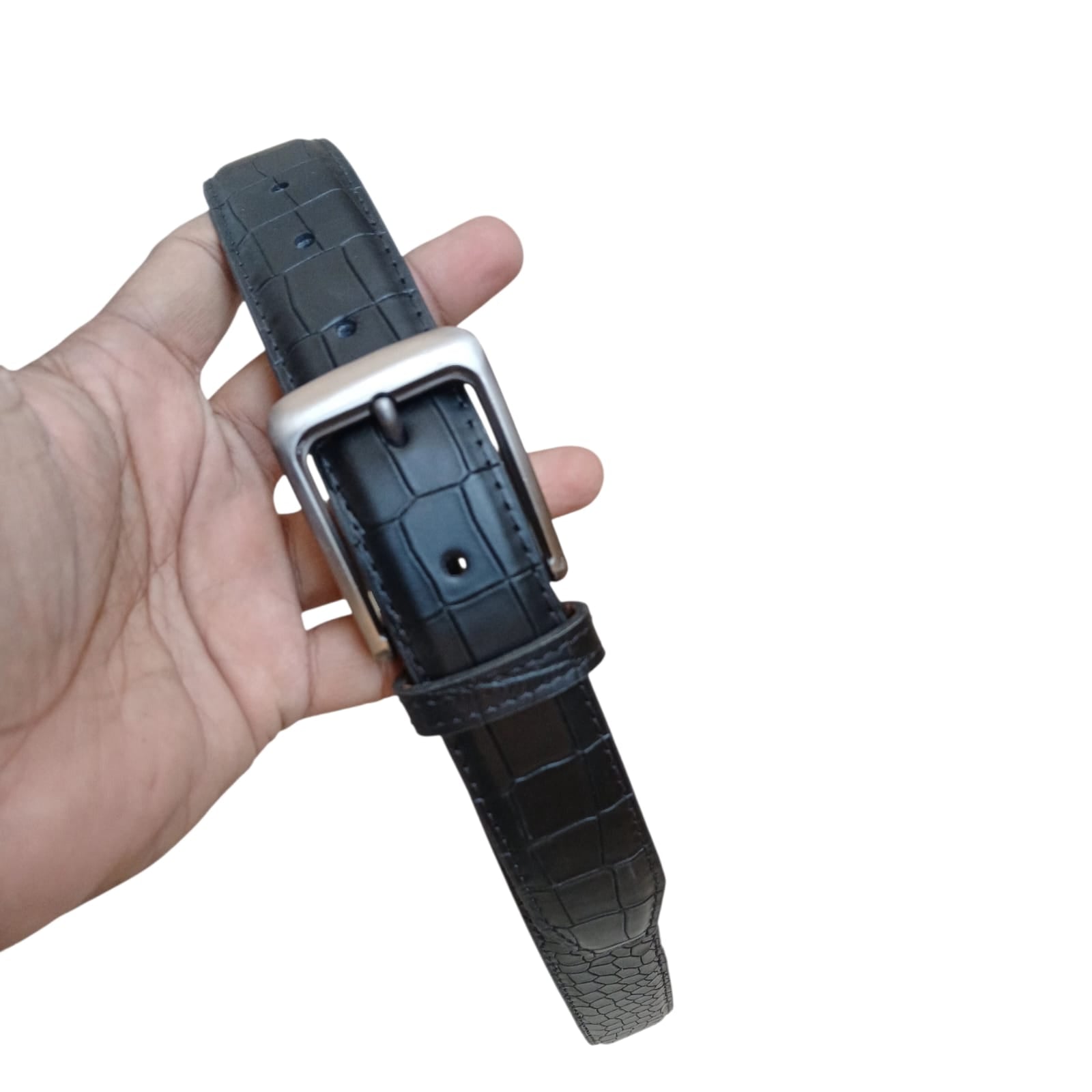 Black crocodile pattern leather belt 35mm