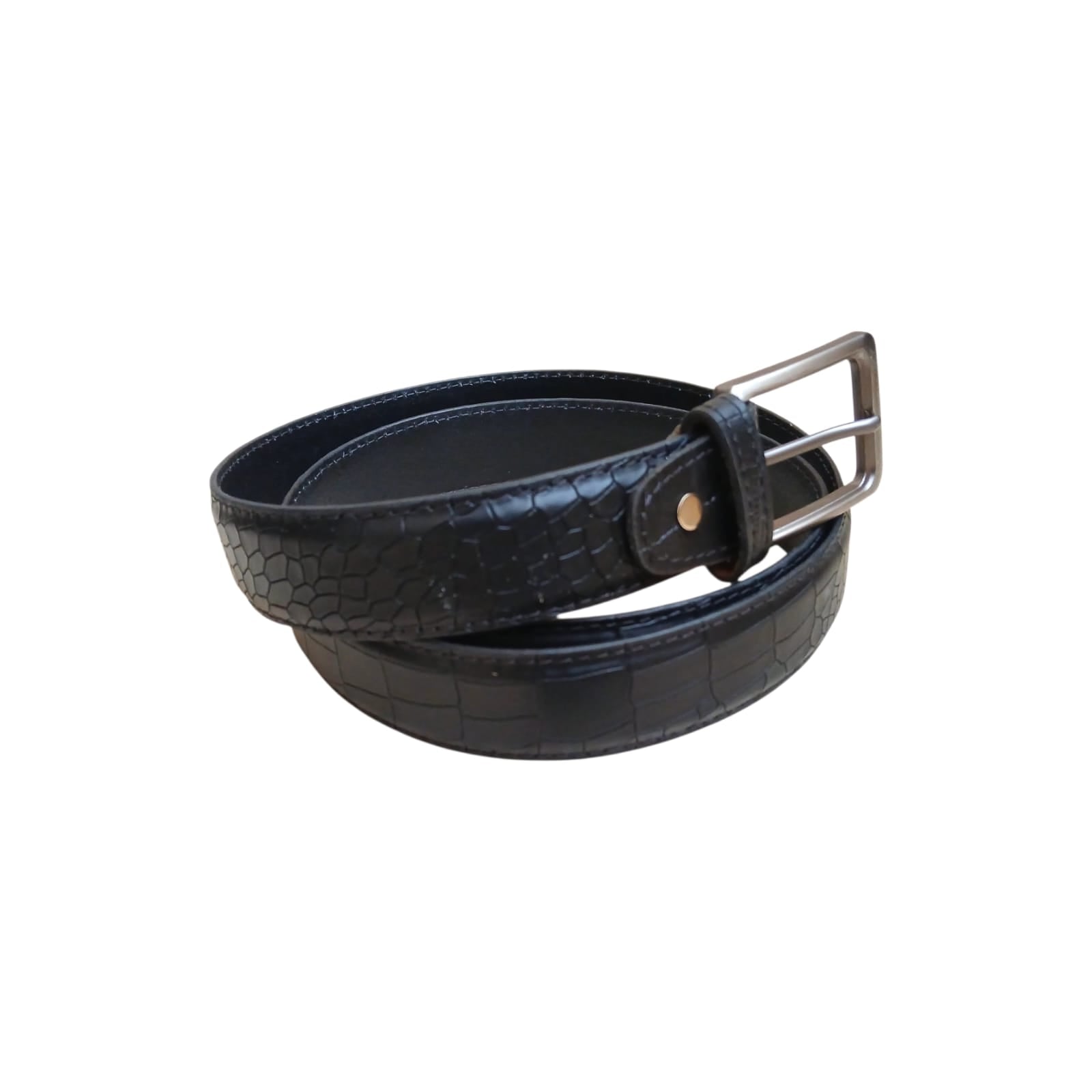 Embossed crocodile black leather belt formal casual