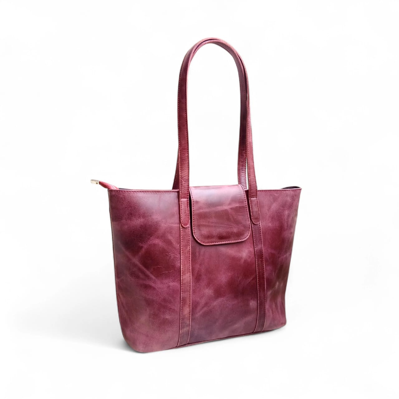 Purple Leather Handbag for Women | Cow Pullup Tote Bag