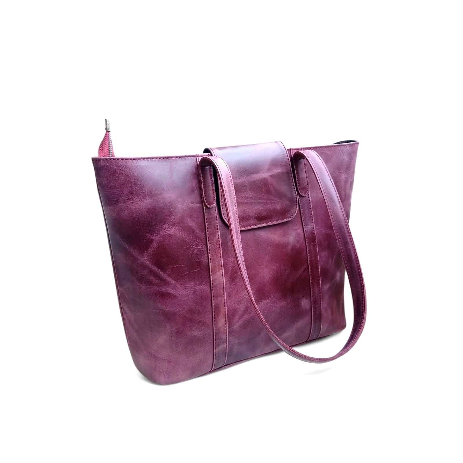 Purple Leather Handbag for Women | Cow Pullup Tote Bag