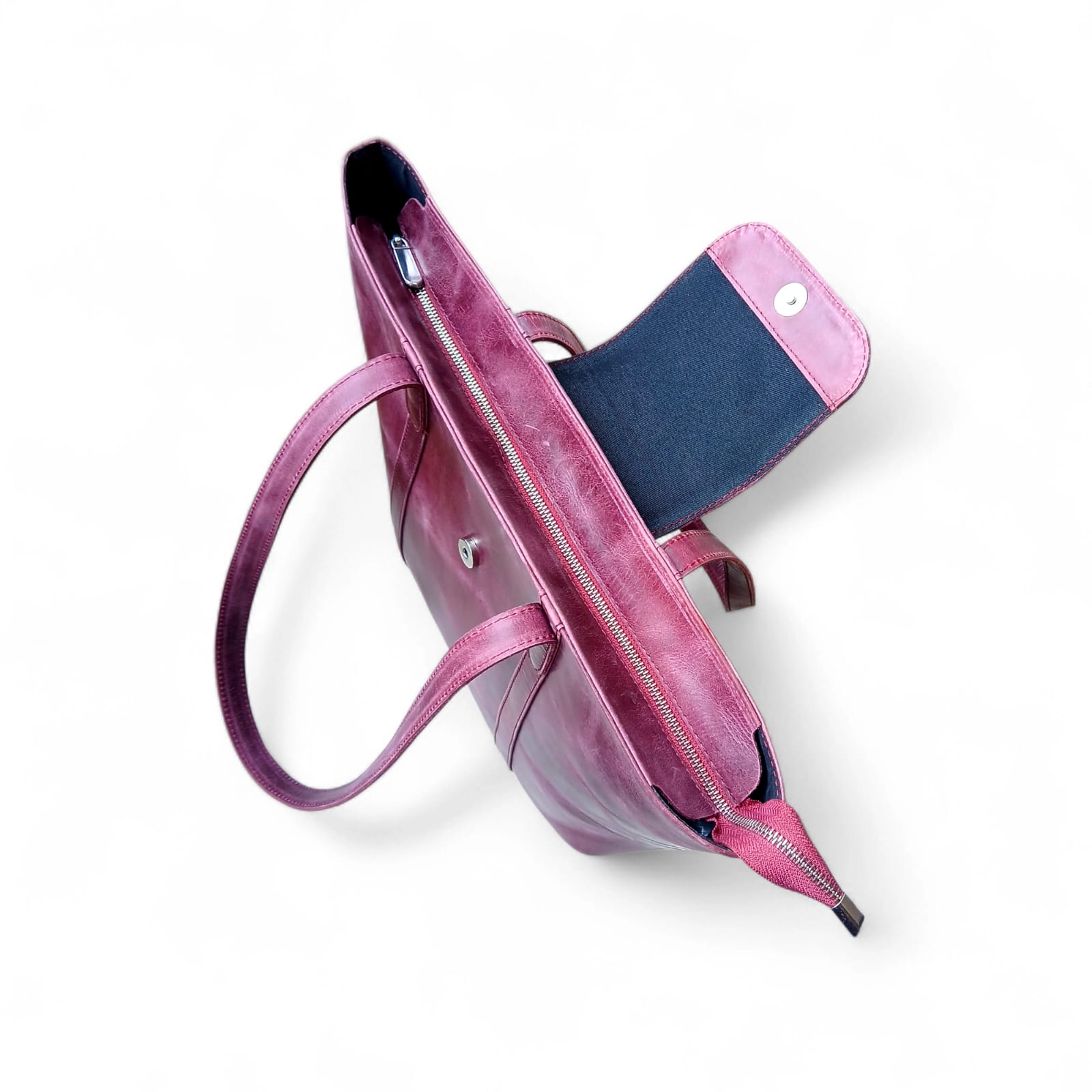 Purple Leather Handbag for Women | Cow Pullup Tote Bag
