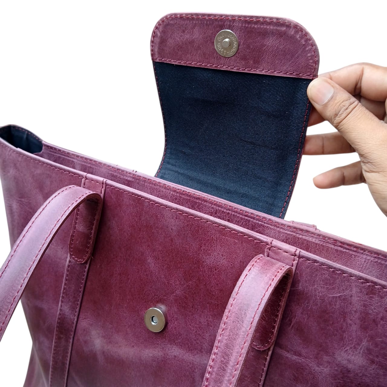 Purple Leather Handbag for Women | Cow Pullup Tote Bag