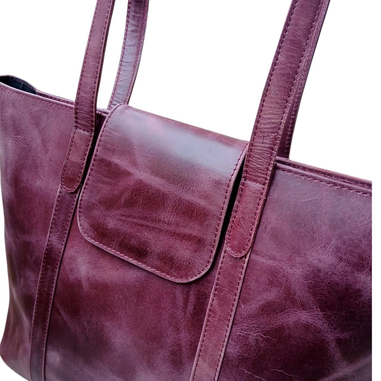 Purple Leather Handbag for Women | Cow Pullup Tote Bag