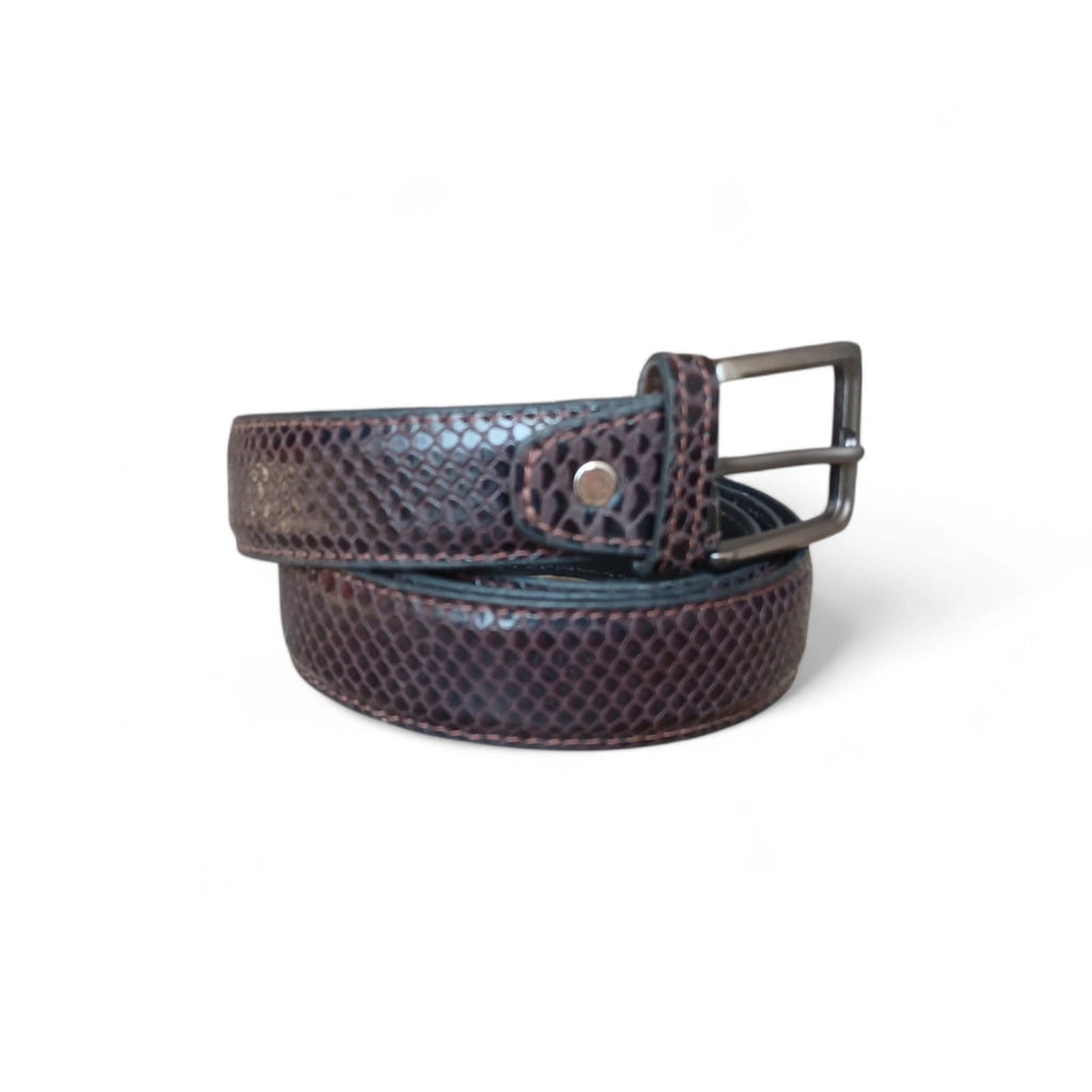 Formal Belt for Men Snake Mebossed | Dark Brown Embossed Leather 35mm
