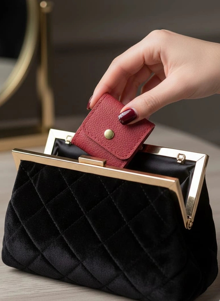 Foldable leather jewellery pouch made of natural cow leather, real leather mini jewelry organizer with four inner pockets and button closure, 2.5x2.5 inch travel case