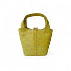 Front view leather bucket bag with stopper lock and top handle