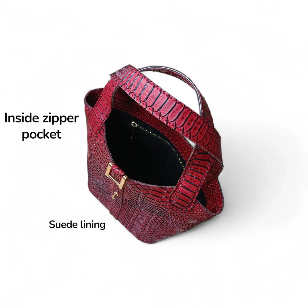 Leather bucket bag for women yellow structured mini handbag 8x10x4 Pakistan