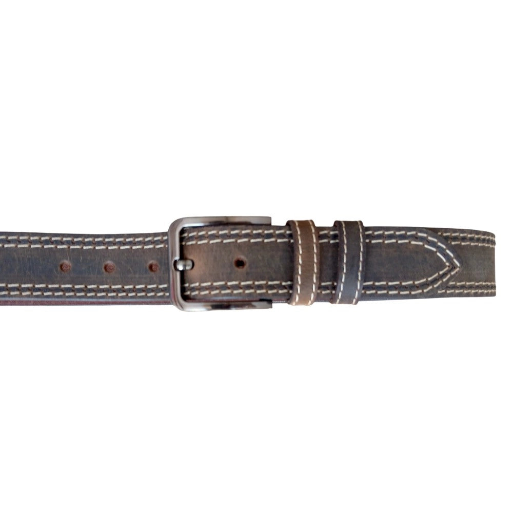 Casual leather belt for men in chocolate brown — top grain buffalo leather, 40mm double stitched, Pakistan