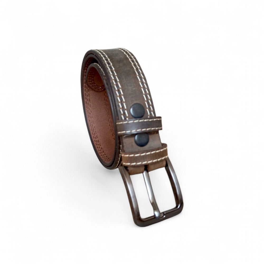 Casual leather belt for men in chocolate brown — top grain buffalo leather, 40mm double stitched, Pakistan