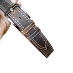 Double stitched cream thread detail on chocolate brown  top grain buffalo leather belt for men