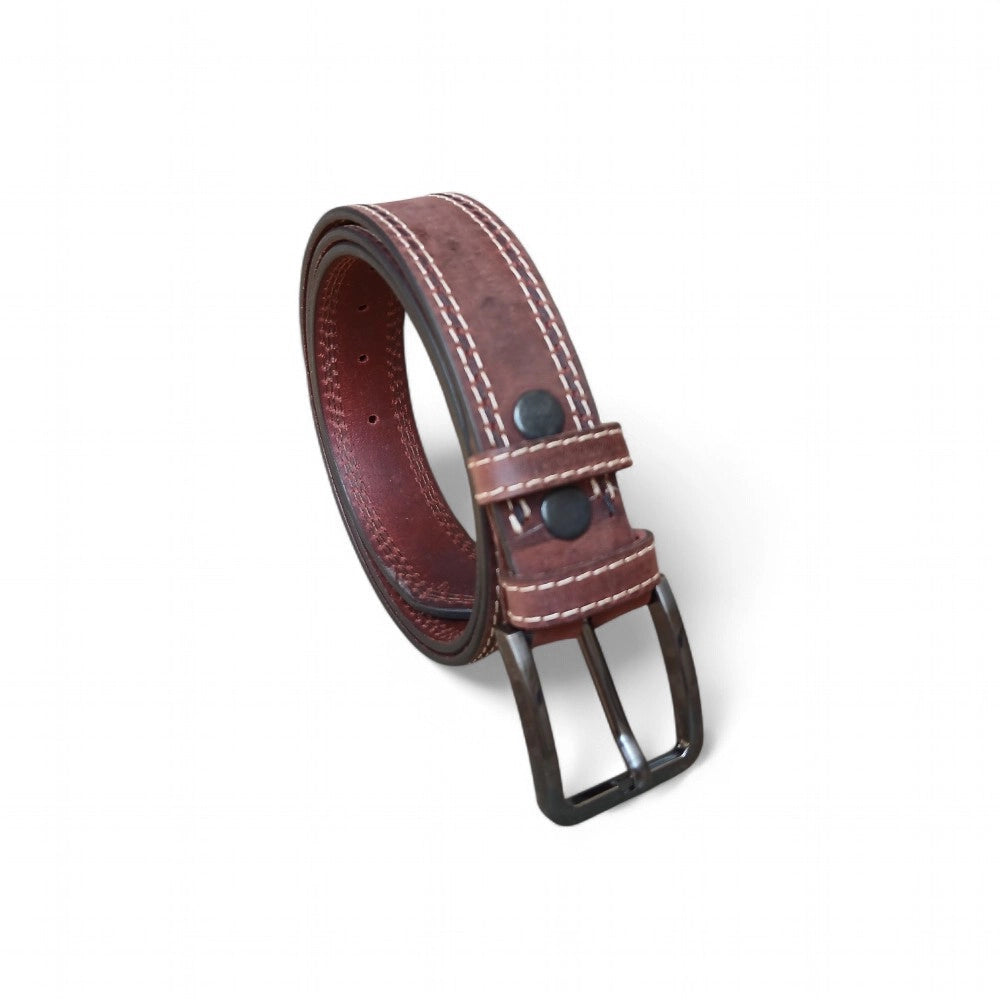 Casual leather belt for men in burgundy — top grain buffalo leather, 40mm double stitched, Pakistan
