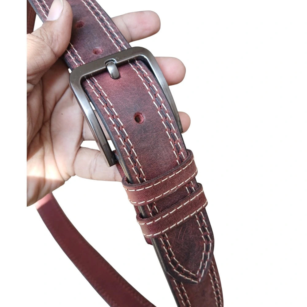 Heavy Metal dark pin buckle on burgundy buffalo leather casual belt — men's belt 40mm Pakistan
