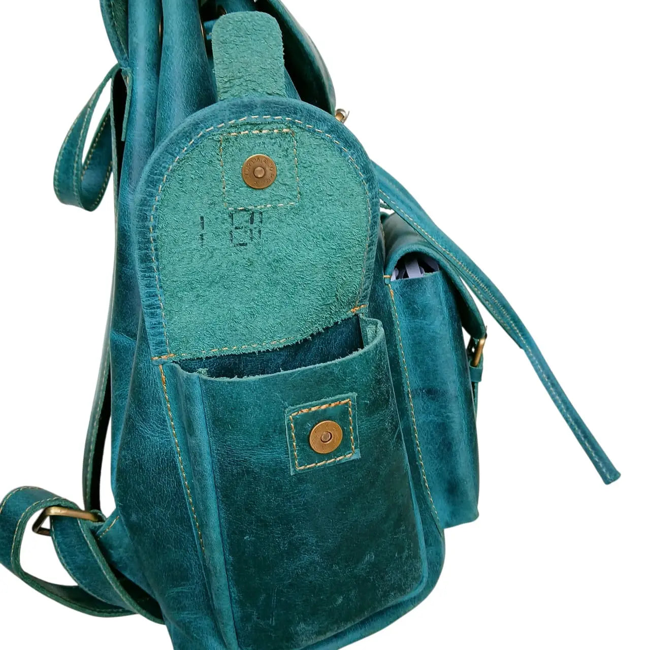 Women's Leather Backpack Ocean Green Genuine Leather, Vintage Style, Multi-Pocket | Ladies Bag Pakistan