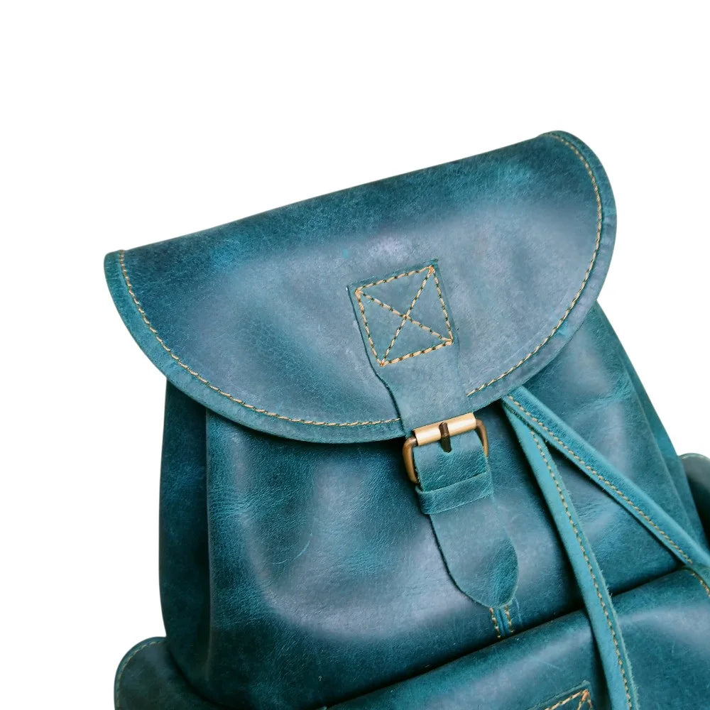 Women's Leather Backpack Ocean Green Genuine Leather, Vintage Style, Multi-Pocket | Ladies Bag Pakistan