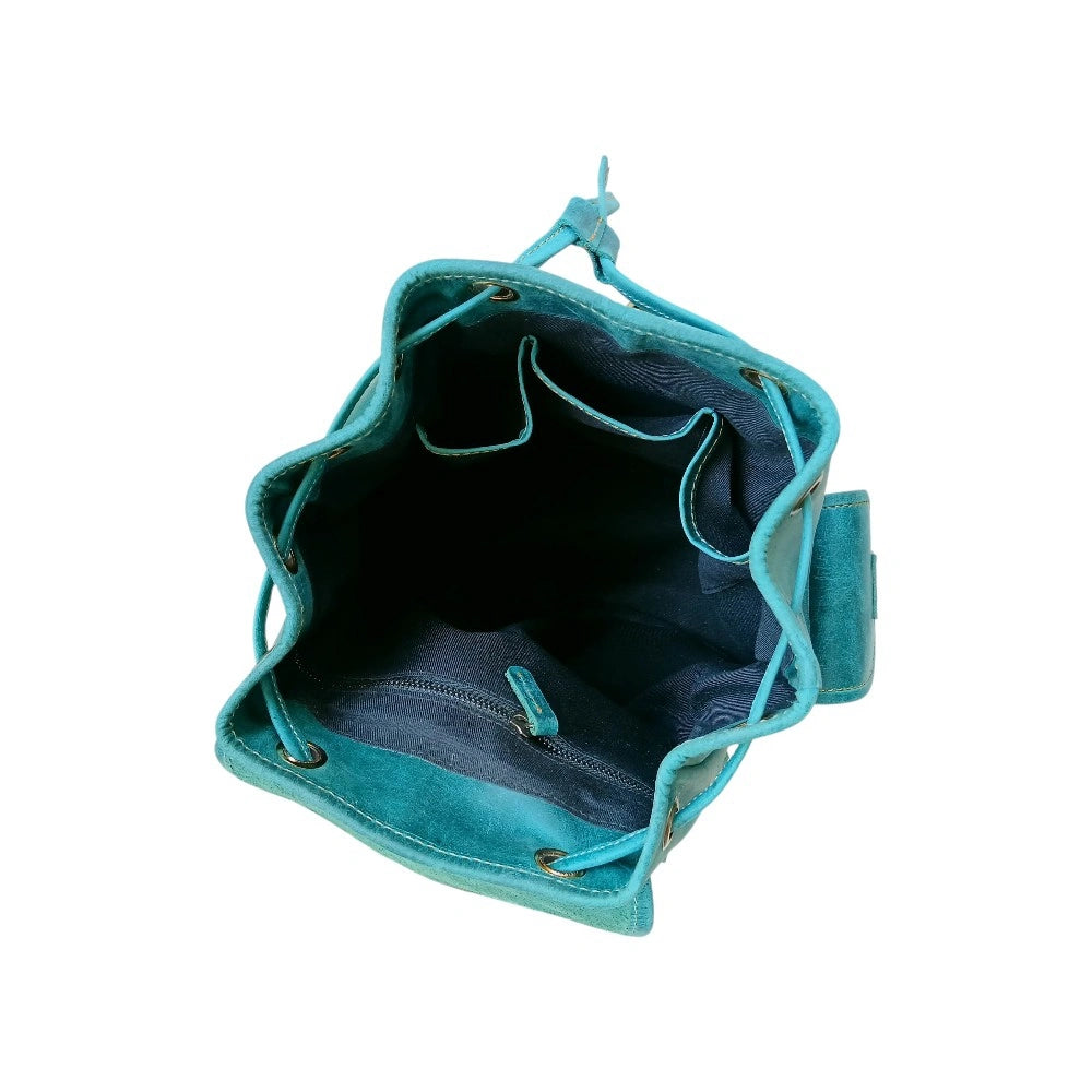 Women's Leather Backpack Ocean Green Genuine Leather, Vintage Style, Multi-Pocket | Ladies Bag Pakistan