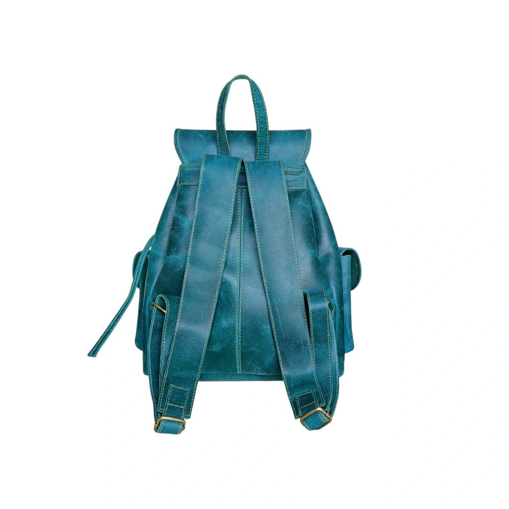 Women's Leather Backpack Ocean Green Genuine Leather, Vintage Style, Multi-Pocket | Ladies Bag Pakistan
