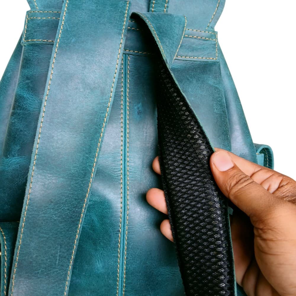 Women's Leather Backpack Ocean Green Genuine Leather, Vintage Style, Multi-Pocket | Ladies Bag Pakistan