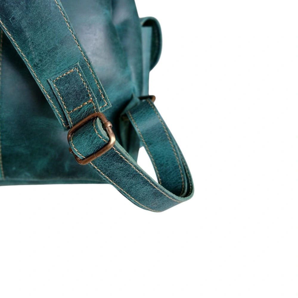 Women's Leather Backpack Ocean Green Genuine Leather, Vintage Style, Multi-Pocket | Ladies Bag Pakistan
