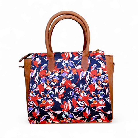 Floral Canvas & Leather Tote Bag