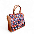 Floral Canvas & Leather Tote Bag