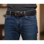 Full grain buffalo leather dark brown belt