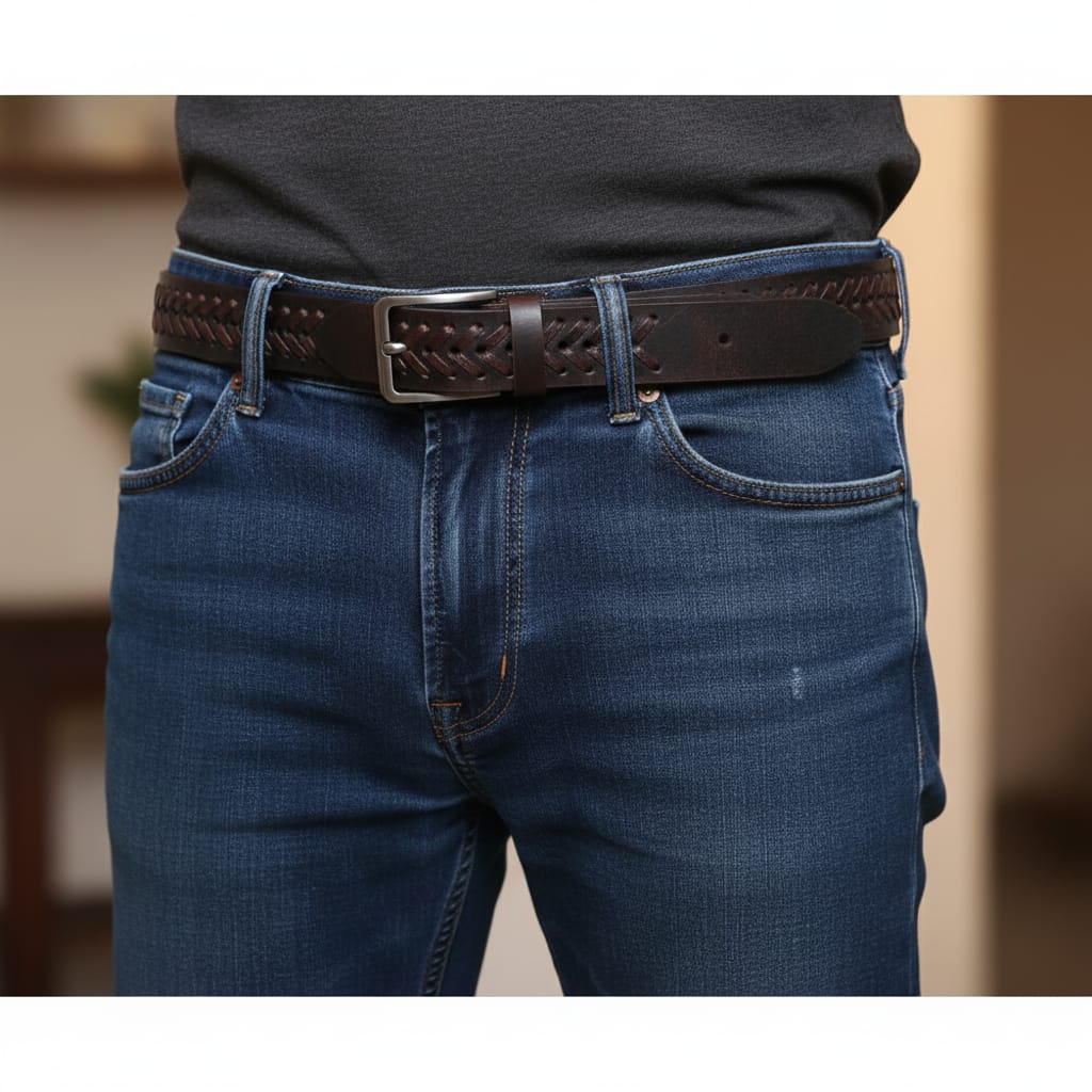 Vintage Dark Brown Braided Leather Belt