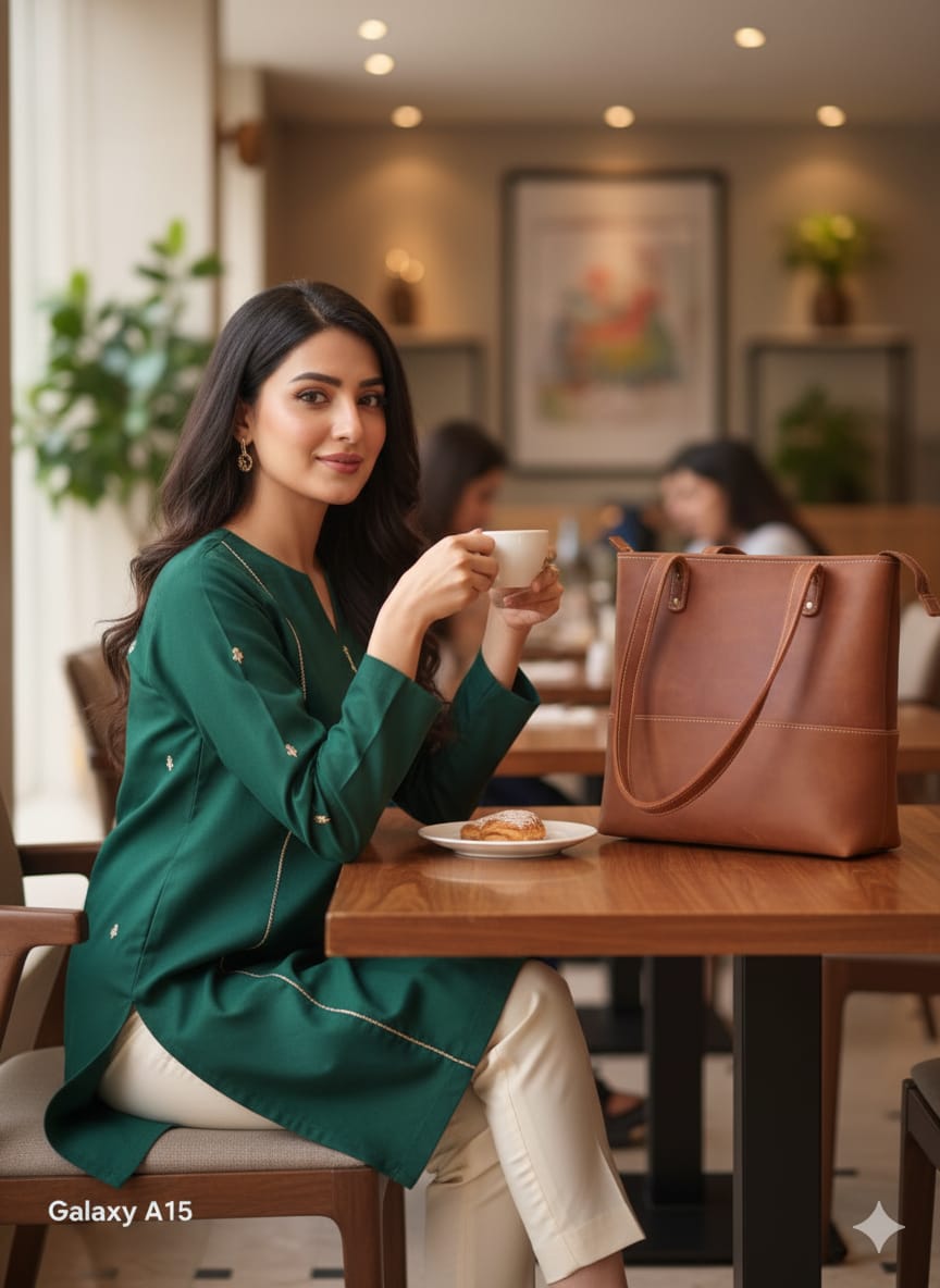 Tan Crazy Horse Leather Tote Bag with Long Handles for Women