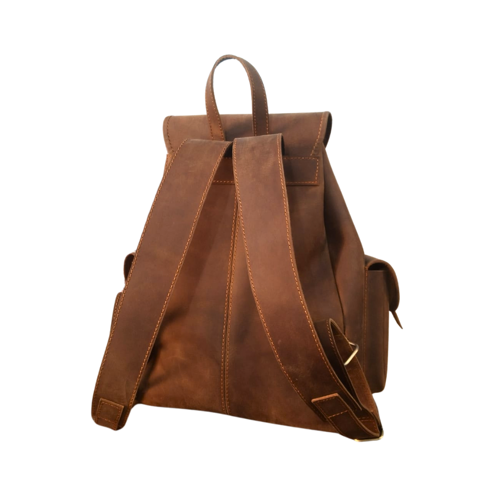 Vintage Dark Brown Leather Backpack Handmade Full-Grain Drawstring Rucksack