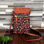 Leafy Canvas and Leather Crossbody Mobile Pouch