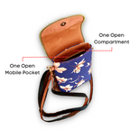 Floral Printed Canvas and Leather Crossbody Mobile Pouch