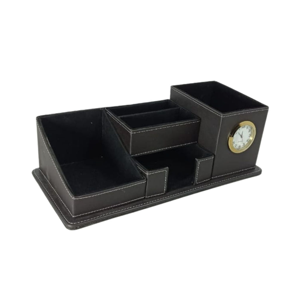Multi-purpose black leather desk organizer for office