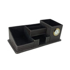 Multi-purpose black leather desk organizer for office
