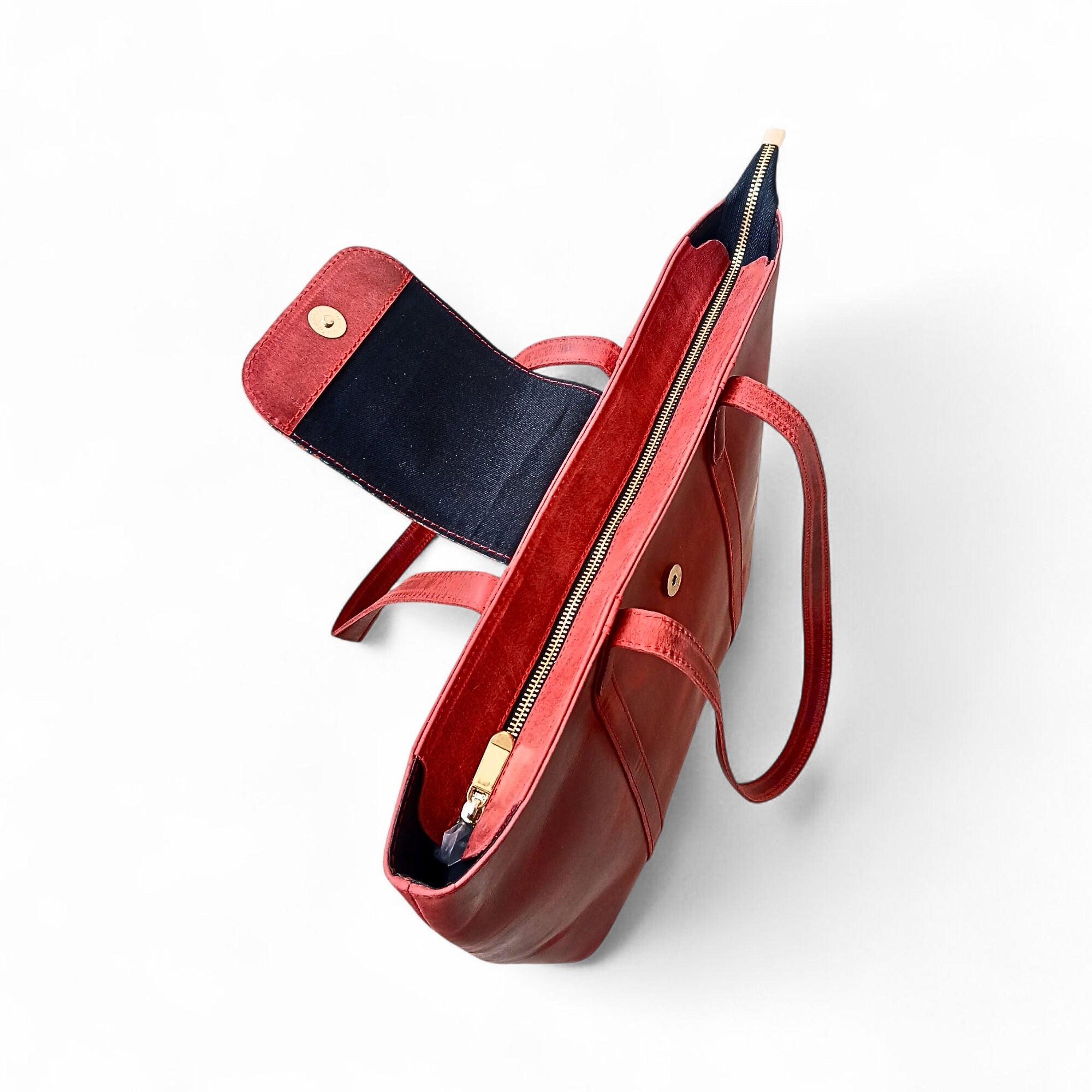 Elegant Red Carry All Leather Handbag