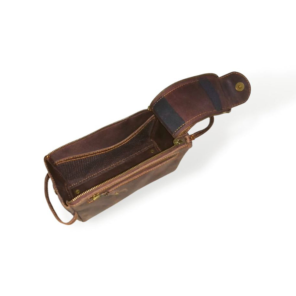 Dark Brown Leather Toiletry Bag - Dopp Kit