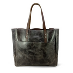 Dark Brown Leather Carryall Tote Bag | Full-Grain Cowhide Textured Leather