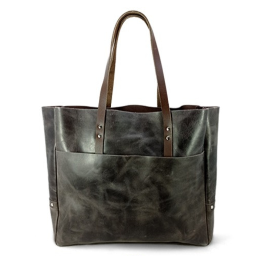 Dark Brown Leather Carryall Tote Bag | Full-Grain Cowhide Textured Leather