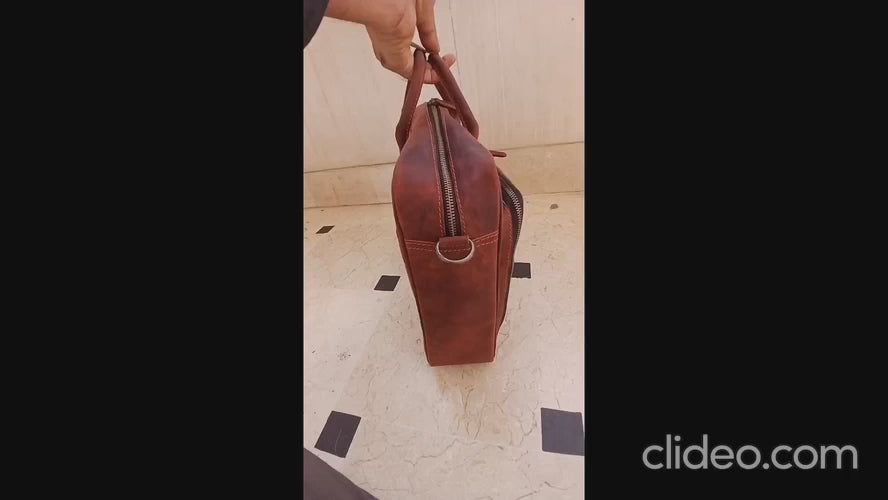 15.6 / 16 inches Reddish Brown Leather Business Laptop Bag