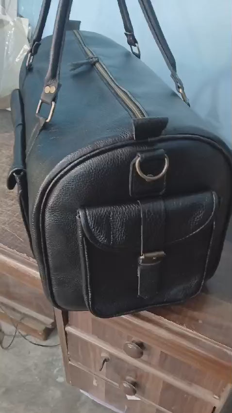 Softy Black Leather Duffel Bag Travel & Weekender Bag